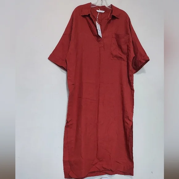 Zara Zw Collection 100% Linen Rust Red Oversized Tunic Dress - Picture 6 of 11